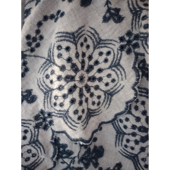 Zara Basic Grey Long Sleeve Tunic Top with Navy Floral Embroidery Size Large - Picture 8 of 11